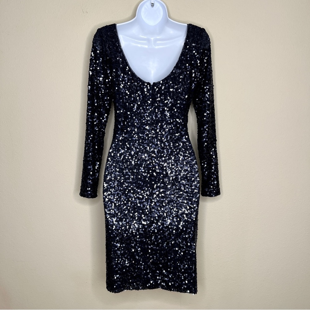 LAUREN RALPH LAUREN Navy Blue Sequin Low-Back Dress - Sz 4 - Picture 4 of 6